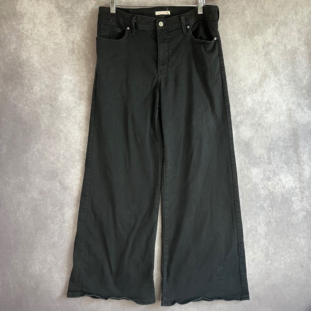 Levi's 318‎ Shaping Wide Leg Jeans Womens 33 Black High Rise Denim Pants Casual